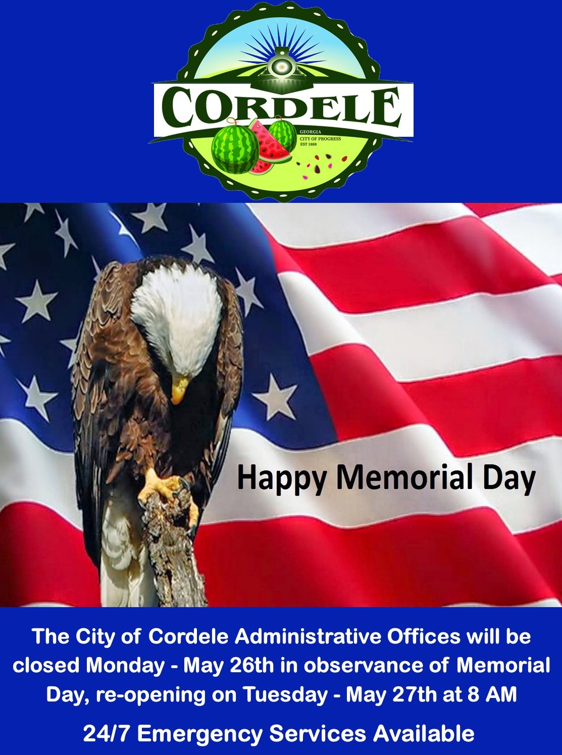 City of Cordele Closed for Memorial Day